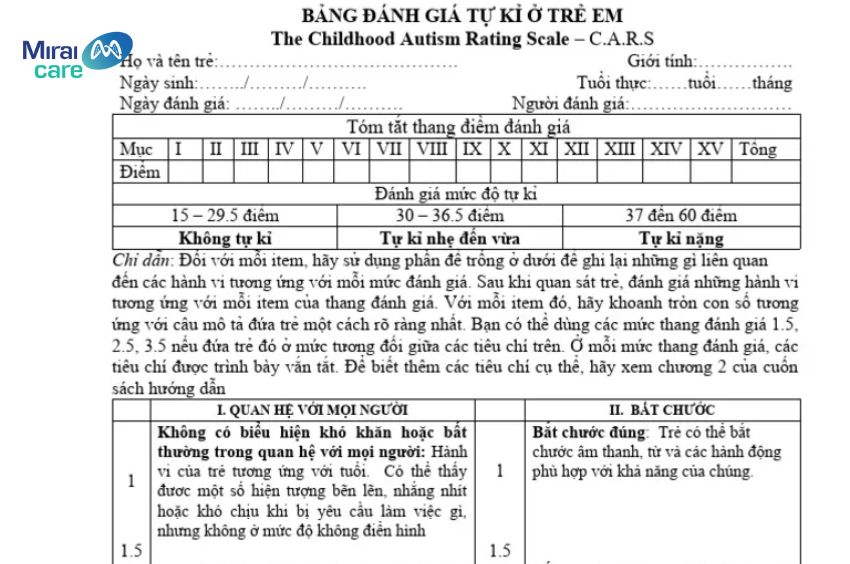 C&aacute;ch t&iacute;nh điểm b&agrave;i test CARS