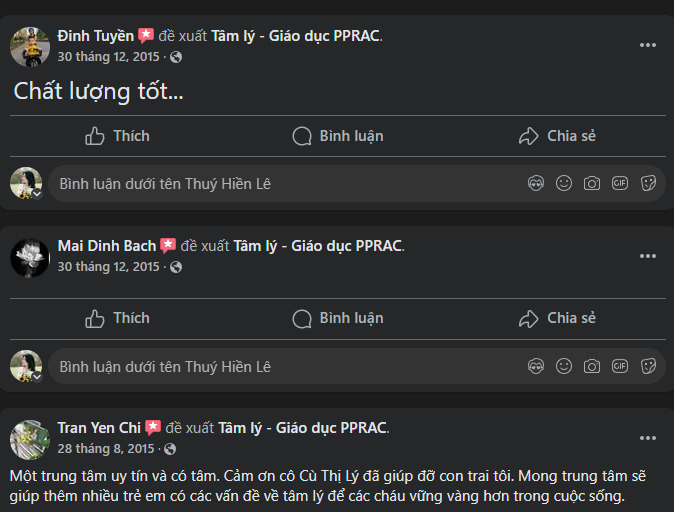 Feedback khách hàng để lại trên nền tảng mạng xã hội của trung tâm PPR