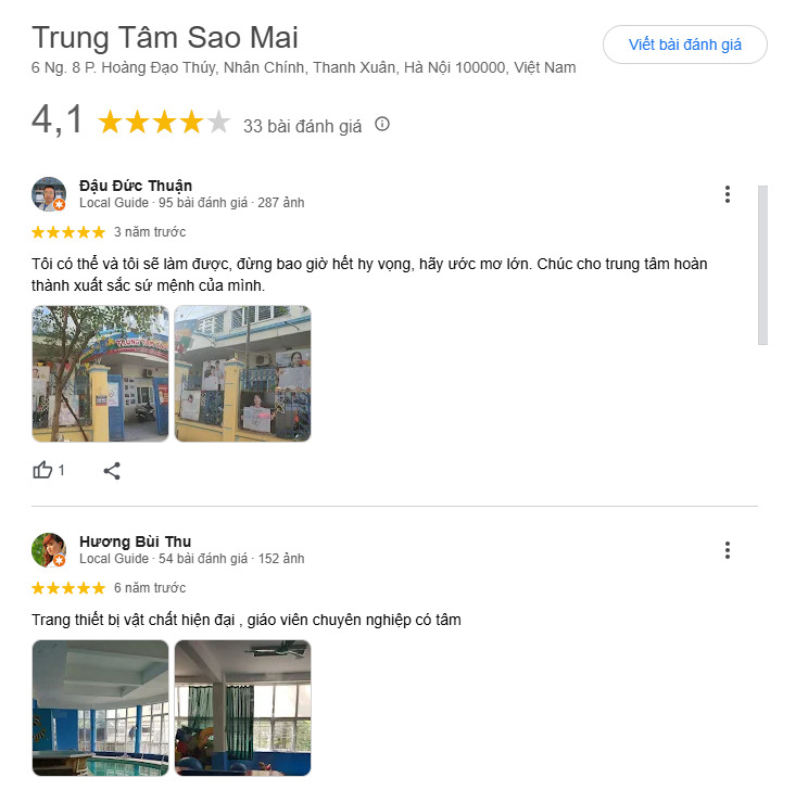 Feedback khách hàng để lại trên nền tảng mạng xã hội của trung tâm Sao Mai