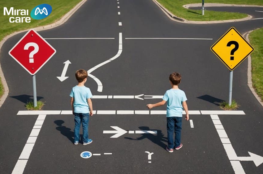 Hướng dẫn trẻ nhận biết vạch kẻ, biển báo khi tham gia giao thông