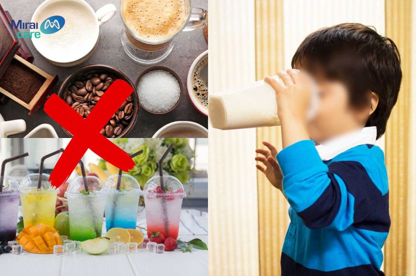 Trước khi đi ngủ, cha mẹ kh&ocirc;ng n&ecirc;n cho trẻ sử dụng cafe, tr&agrave; hay đồ uống chứa caffein