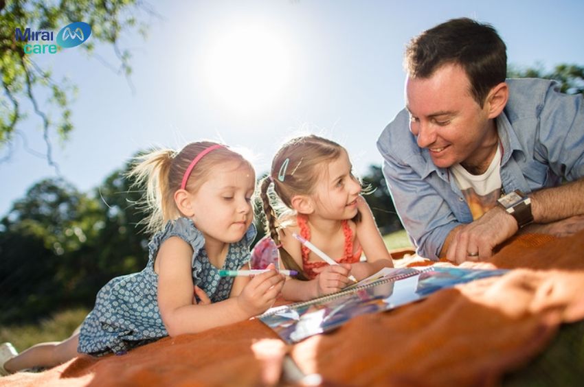 Việc bắt chước gi&uacute;p trẻ học kỹ năng chơi v&agrave; vận động